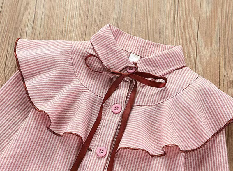 Girl shirtfleece-lined stylenew arrivalk-stylestripes lapel shirtruffles children's spring & fallcardigantops
