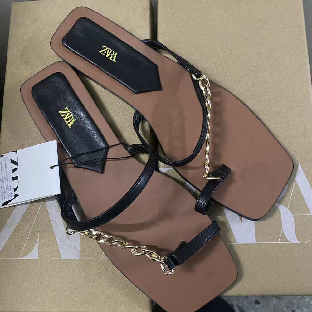Za2025 new women's high heel sandals - metal letter buckle, stiletto heel, cowhide leather, everyday casual, versatile outdoor wear