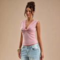 women's summer high-end v-neck twist sleeveless top - textured, slim-fit, and elegant t-shirt