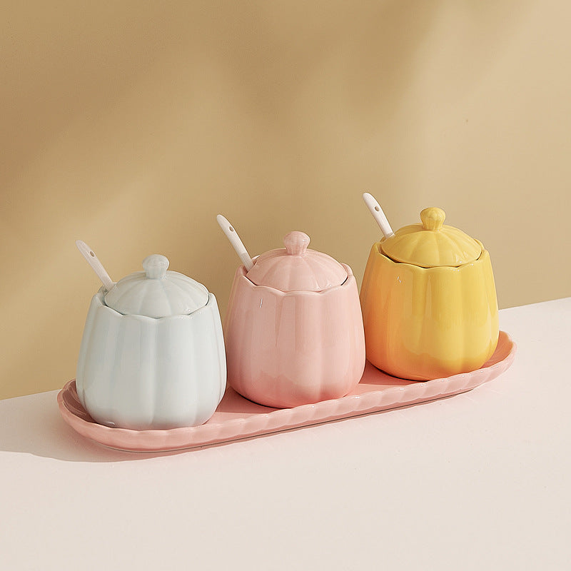Creamy, instagram-worthy ceramic spice jar set. stylish, three-tone mixed spice jars for kitchen essentials. salt shakers available wholesale