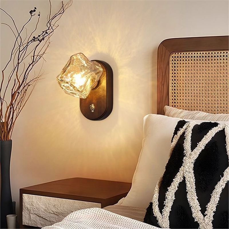 new vintage-inspired bedroom bedside ambient light, ice cube glass wall lamp, retro hallway wall sconce, stairway wall light