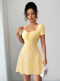 new summer french-style slimming chanel-inspired cinched waist v-neck knit dress