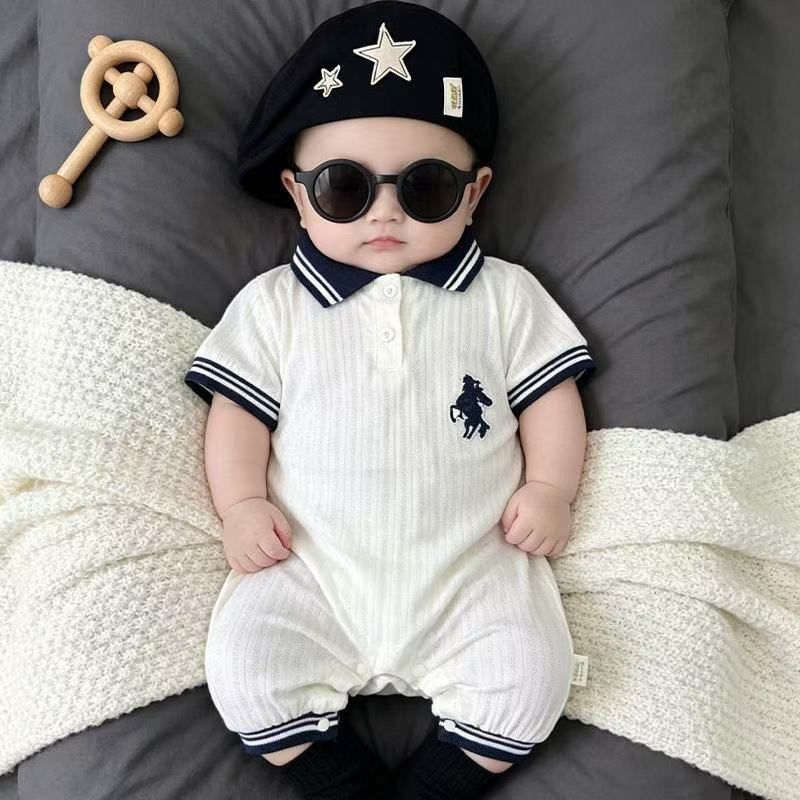 Summernew arrivalk-style baby style polo collar short-sleeved khaki baby boy outwear romper super cute one-piece