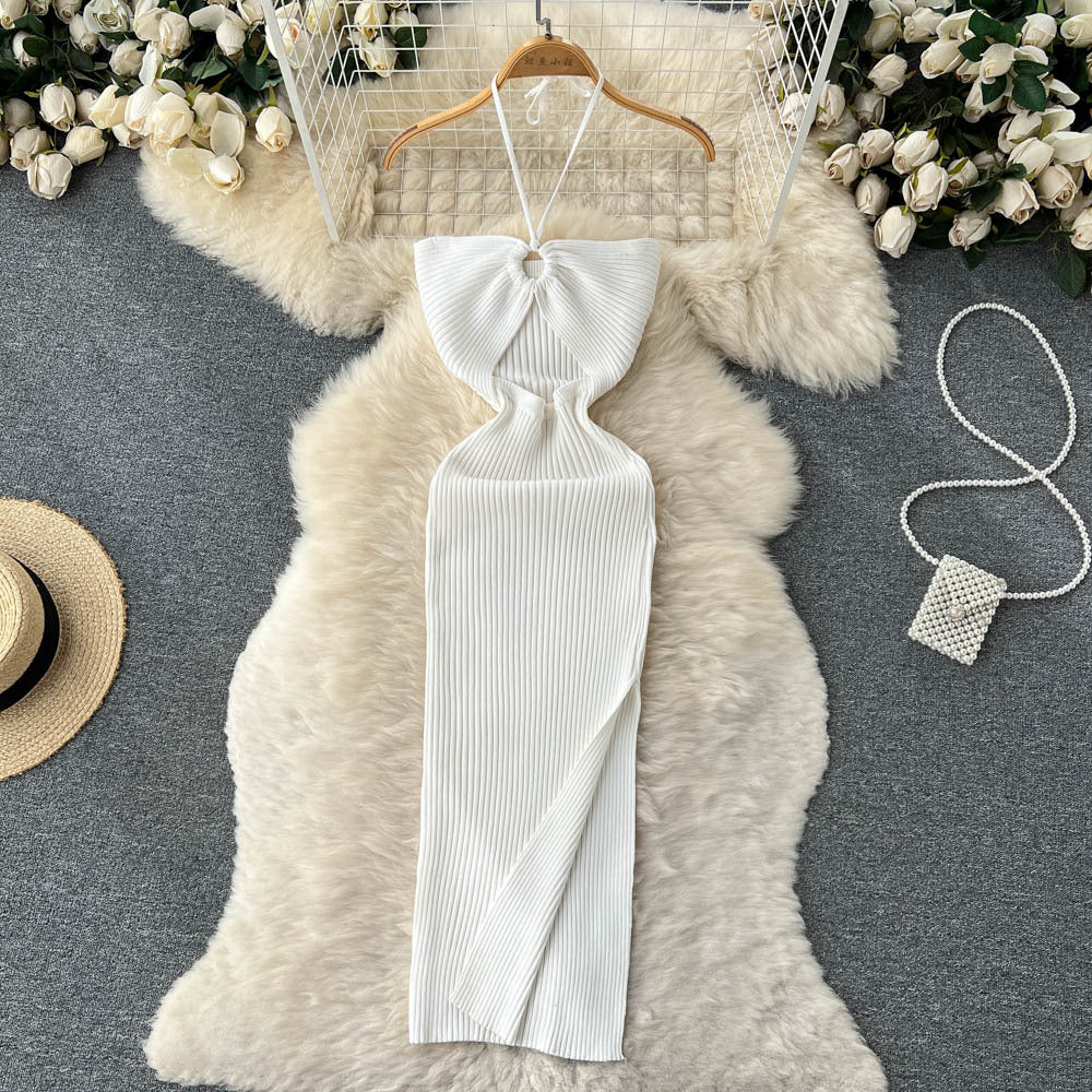 Spring and summer elegant socialite haltercut outtube top hip-covering long skirt women's tight sexybackless slit knitting long skirt