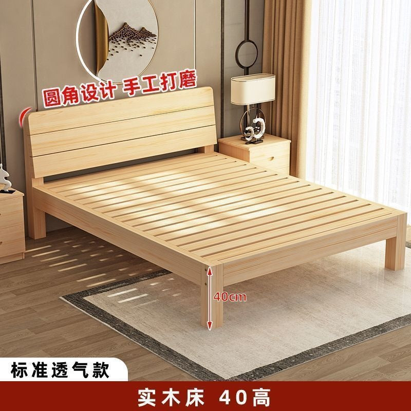 Solid wood bed - modern minimalist style 1.5m - double bed for home use, adult master bedroom wooden bed 1.8m - simple bed 1m single bed