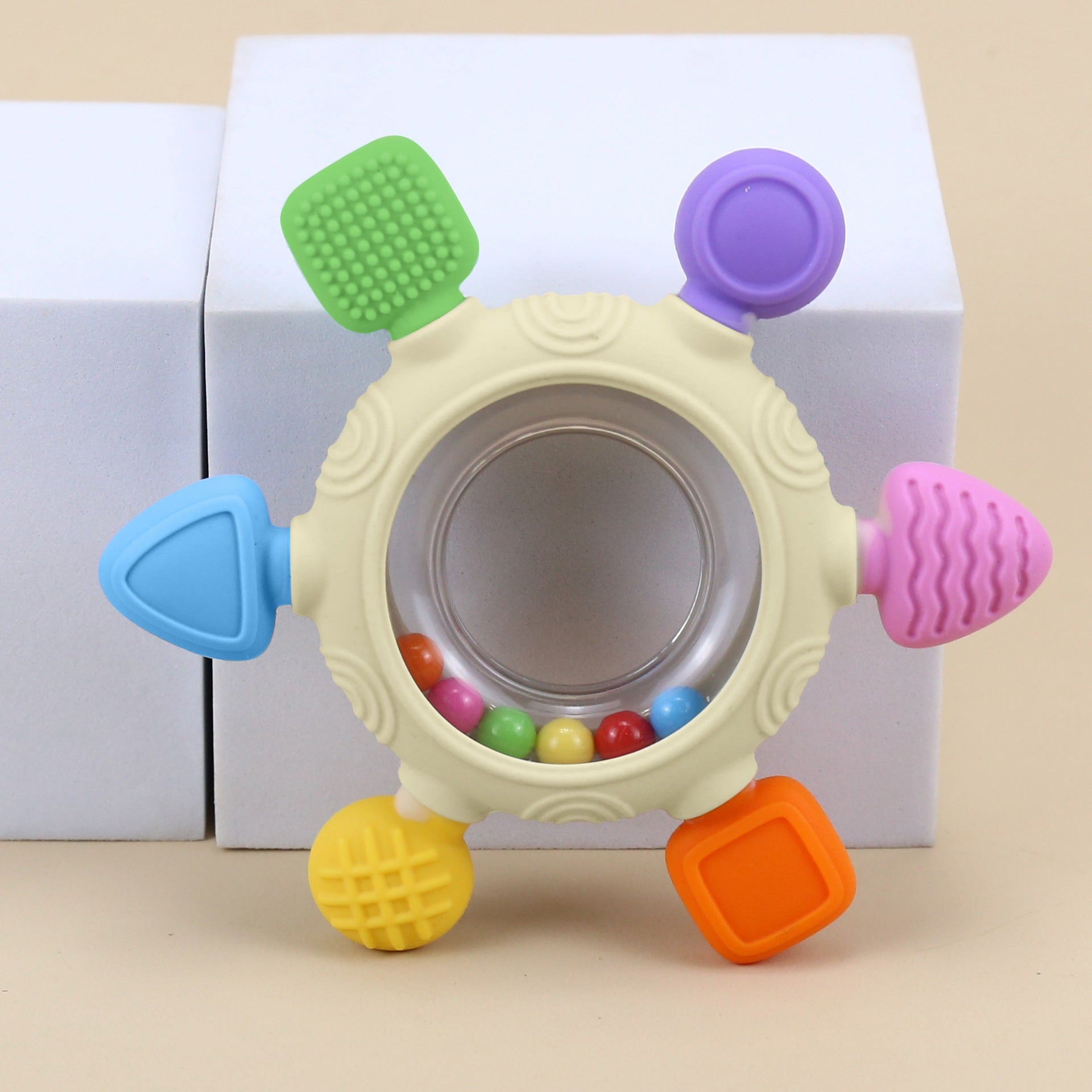 Cross-border explosion silicone rattle toothpaste molar stick baby molar six-finger bracelet toothpaste toy baby food grade