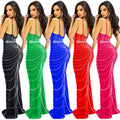 C6388   fashion women's solid color camisole sleeveless rhinestone backless maxi dress