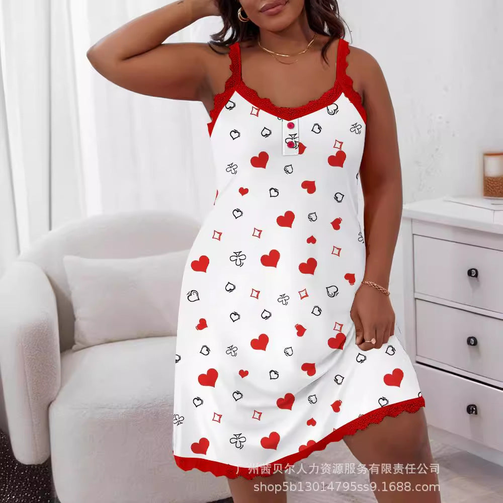 Shangxin Foreign Trade European and American Large Size Women's Clothing Valentine's Day Suspender Printed Dress LPU3001A Series