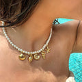 European and american cross-border ocean style alloy shell starfish conch pendant necklace, light luxury niche pearl jewelry necklace