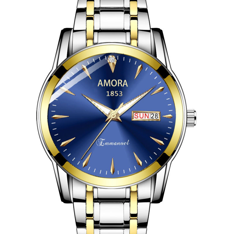 Wholesale amora men's watch - business casual luminous dual calendar non-mechanical casual wristwatch - cross-border waterproof