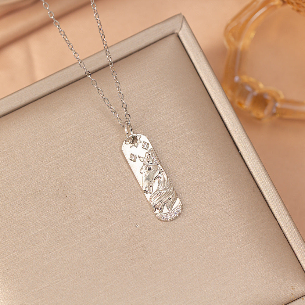 [titanium steel] hot-selling year of the horse tag cute pony necklace simple ins fashionable high-end clavicle chain jewelry