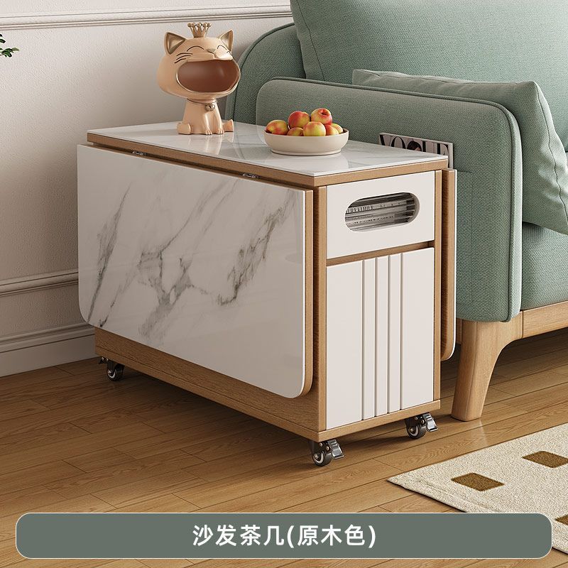 Multifunctional sofa corner table, side cabinet, foldable coffee table, slate dining table, dual-purpose living room trolley, movable tea table