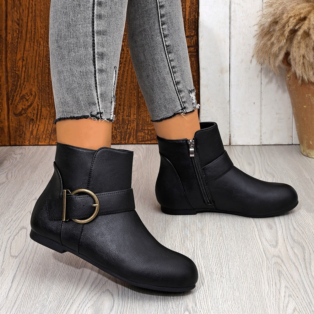 plus sizefashion chelsea large ring buckle side zipper boots fall and winternew arrivalpure colorflats cross-border fashion boots