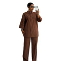 European and american cross-border women's clothing  summer new fashion african plus size loose solid color shirt wide leg pants set