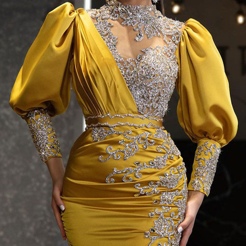 spring and summer new arrivalfashionexport women's wedding dress with big hem sexy gold-sprinkled dress with tail banquet evening dress