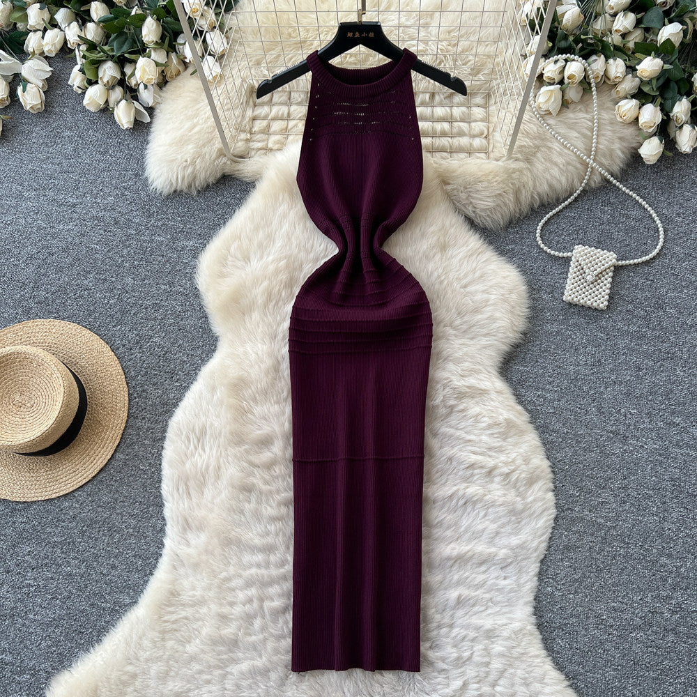 K-style sleeveless knittingelegantdress women's summer high waist silm show figure a-line skirt work clothingeasiest for match vest skirt