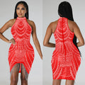 C6377   fashion women's solid color rhinestone sleeveless halter mini dress