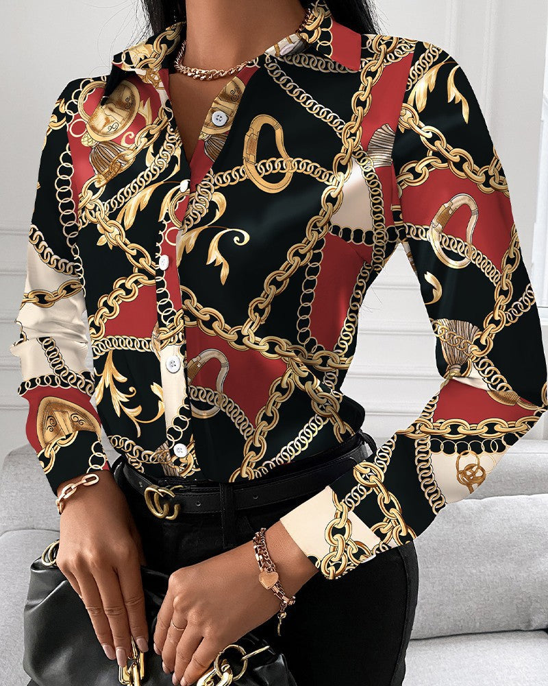 Spot 2022 European and American  women's clothing  spring and autumn shirts independent station  long-sleeved printed shirt