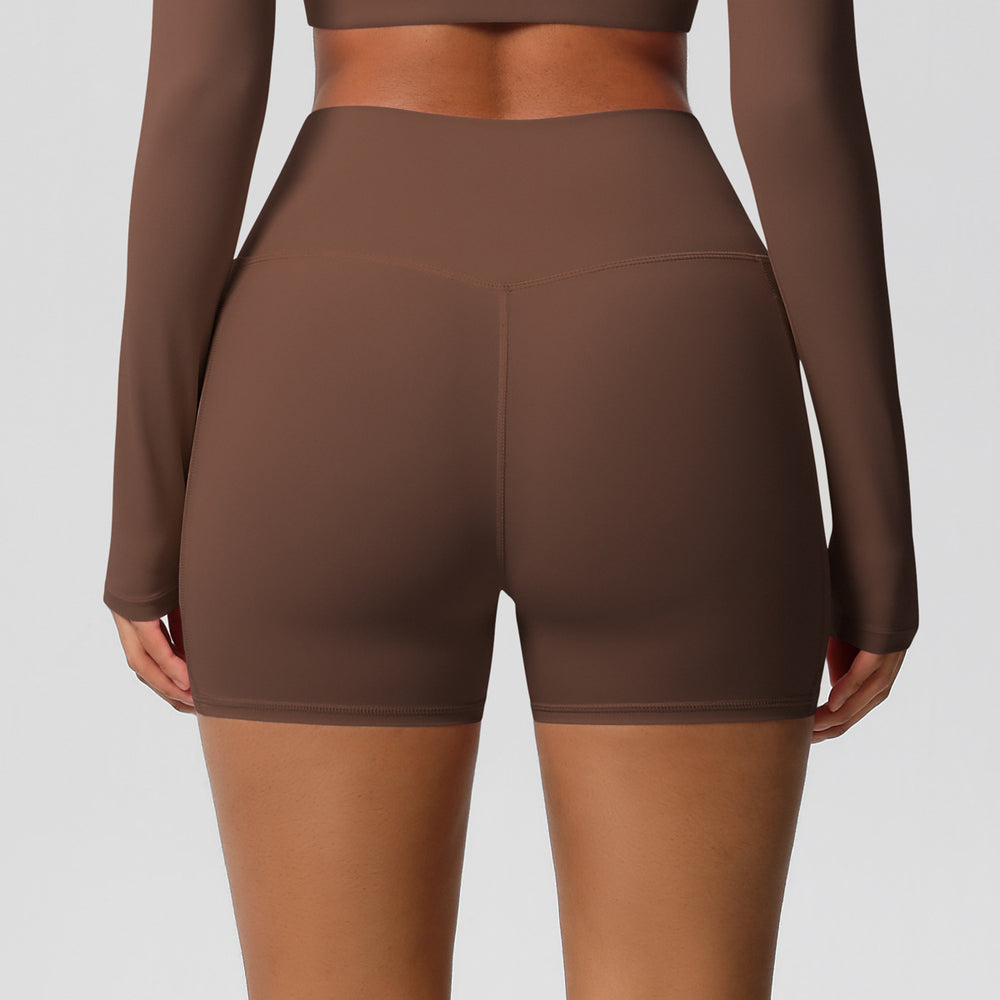 fashion brushed pure colorflap pocket pants high waist tight high elastic yoga shorts sports running fitness three-quarter pants for women