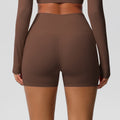 fashion brushed pure colorflap pocket pants high waist tight high elastic yoga shorts sports running fitness three-quarter pants for women