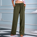 spring/autumn  hot-selling elastic waist cotton linen versatile straight-leg wide-leg casual pants (us/eu cross-border)