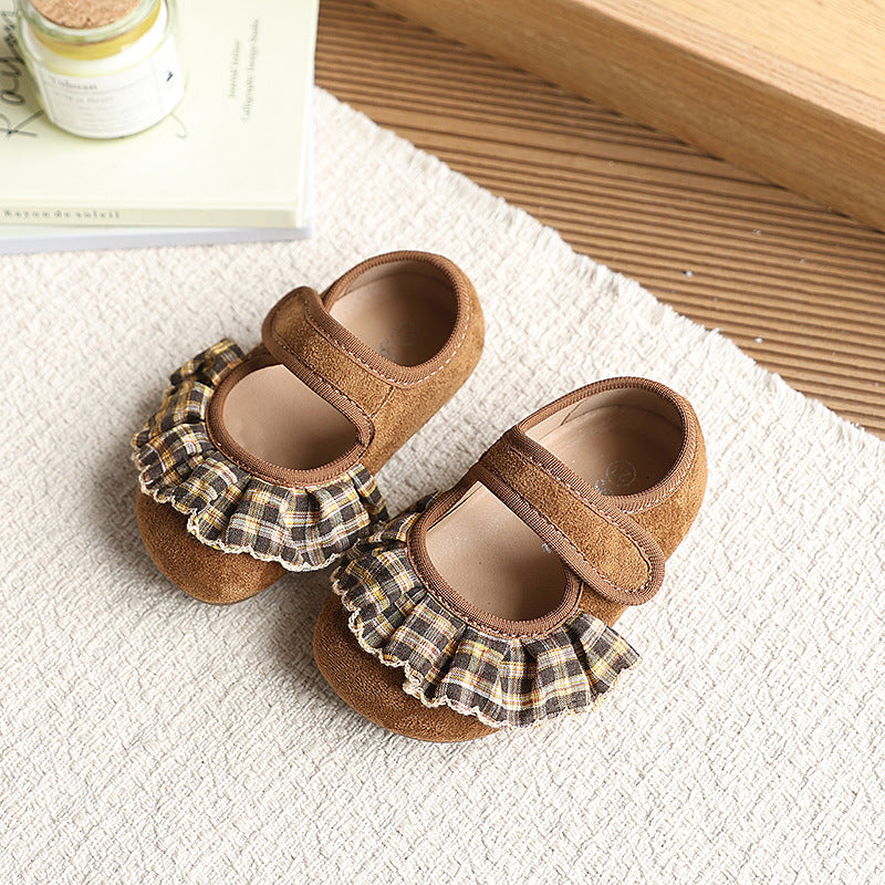 Insfrench small leather shoes  spring autumnew arrivalk-stylegirllace princess shoes soft bottom beanie shoes