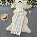 Vacation style cut out silm type lacetwo-piece set women's summerhigh waistslimming look vest skirtelegantsuit