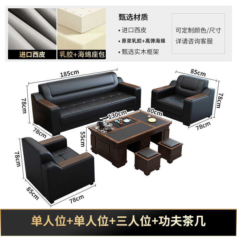 Office sofa minimalist modern coffee table set business genuine leather office sofa for office area reception room