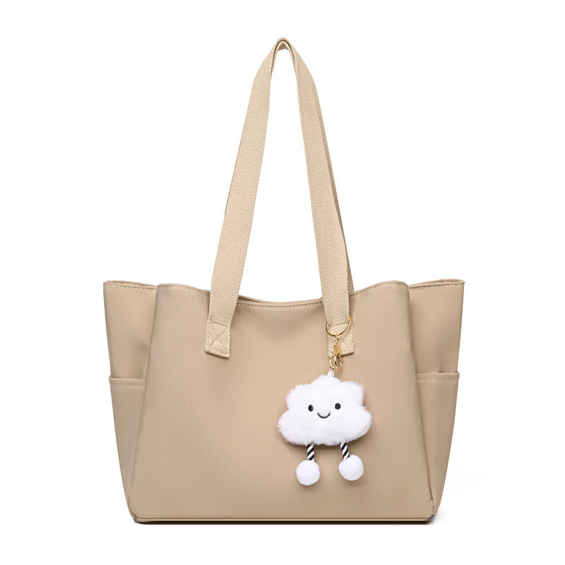 2025 new large capacity women's shoulder bag fashionable versatile tote bag simple solid color canvas bag