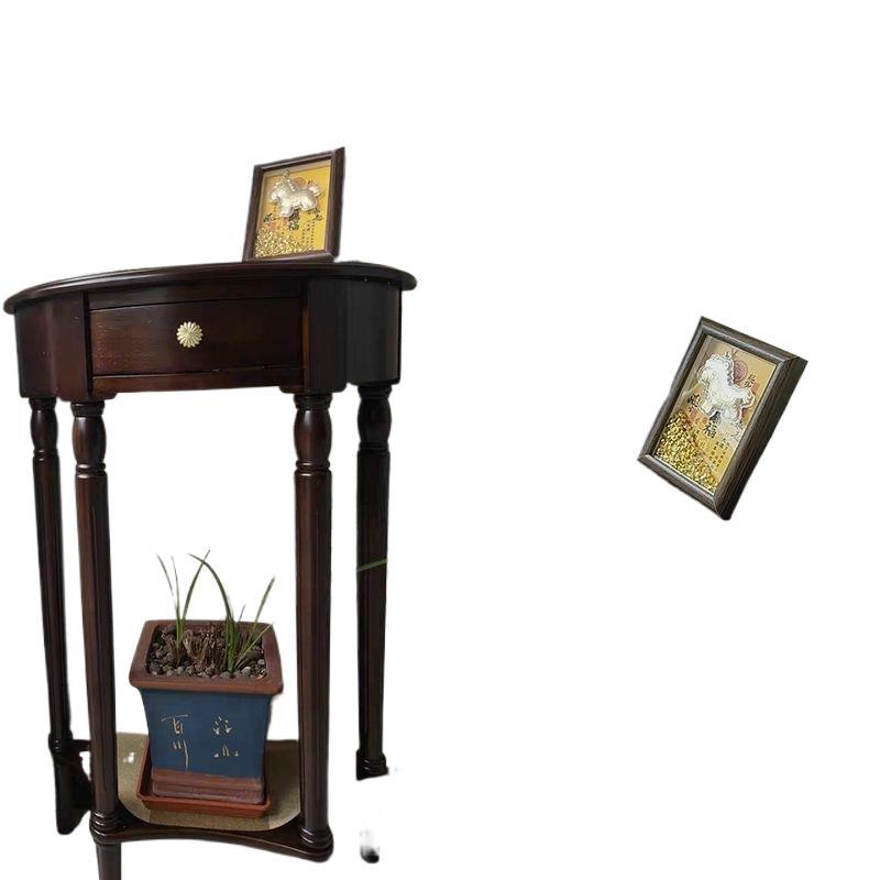 Classy black semicircle console table retro entrance corridor table partition american solid wood european aisle french style