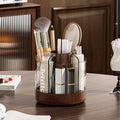 Wooden rotating makeup brush organizer desktop vanity cosmetic lipstick storage rack large capacity pen holder