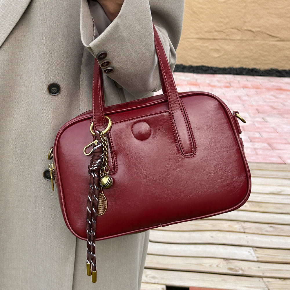 2025 new women's retro chic bowling bag - premium leather trendy handbag, tote, shoulder bag, small square bag