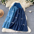 Korean style high-waisted a-line midi skirt with bow detail - sweet & chic summer workwear