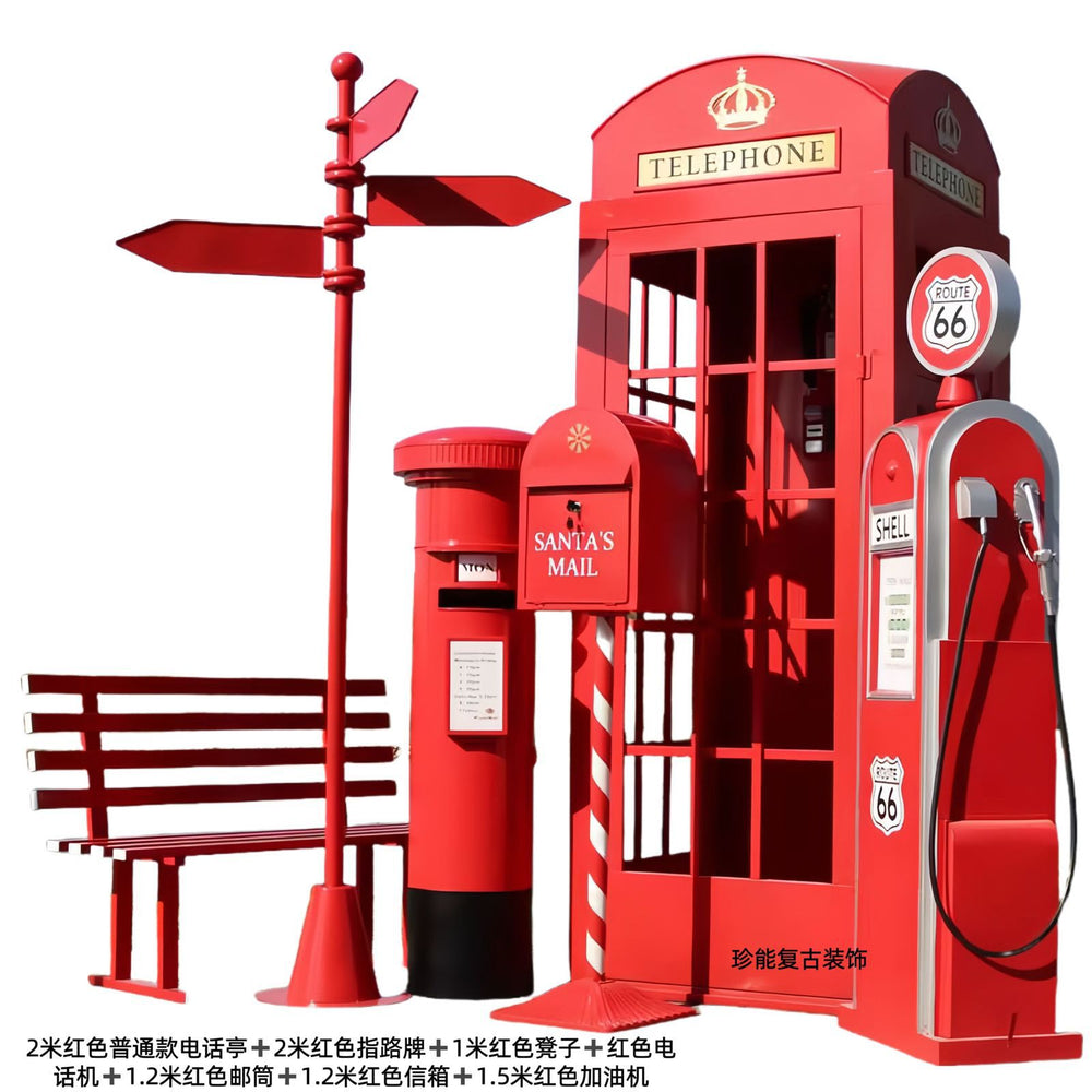Retro iron telephone booth mailbox street sign bench popular store decoration floor-standing ornaments photography props model