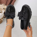 Plus size women's spring/autumn new arrival: british style leather loafers - chunky sole, black bow, slip-on design