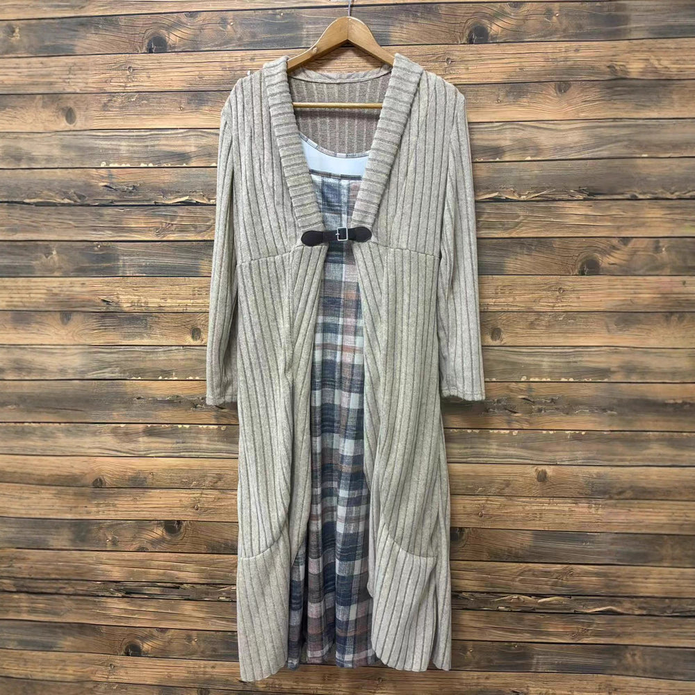 2025fall and winter cross-border pleated longlong sleevescardigan windbreaker outer knittingoutwear lined dress suit