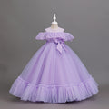 girls' off-the-shoulder lace patchwork long mesh princess dress - ready stock wholesale flower girl dress