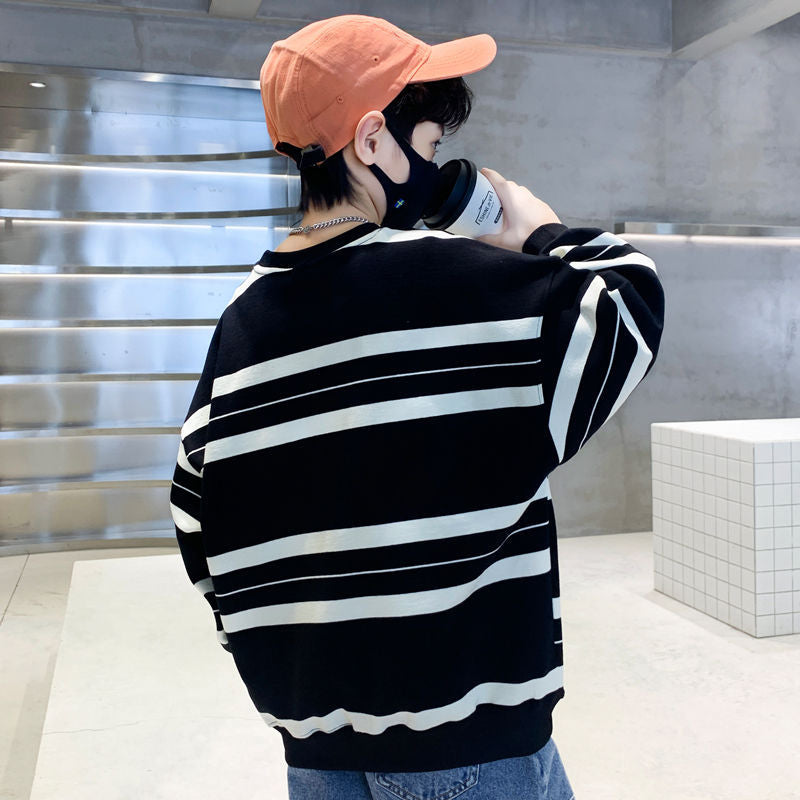 Boys' sweatshirt spring & fall  new kids' spring clothes trendy brand street style striped t-shirt, stylish and cool for older boys