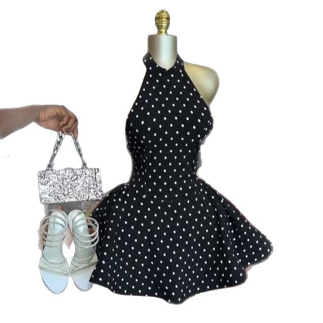 European and american cross-border women's fashion:  summer new arrival - elegant halter neck tie-back high-waisted a-line dress