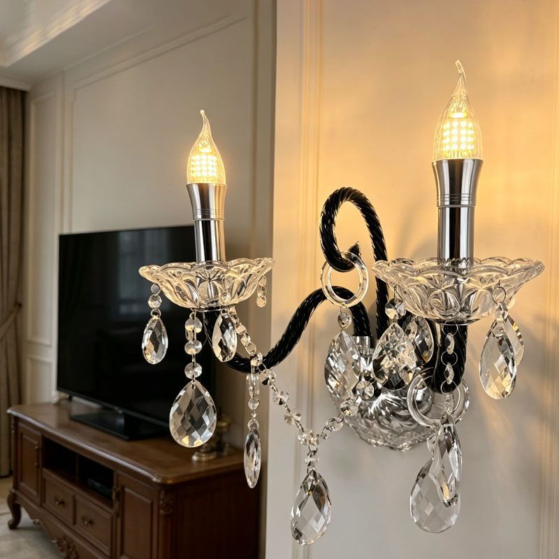 French retro chic bedroom bedside crystal wall lamp - vintage, high-end living room accent wall, hallway wall sconce