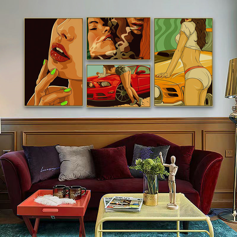 Bar decoration painting American retro tavern KTV box wall painting Love hotel bathroom toilet mural