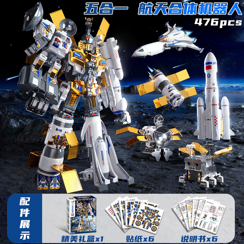 Kids' space rocket building blocks toy - educational puzzle assembly transforming robot 5-in-1 - perfect birthday gift for boys