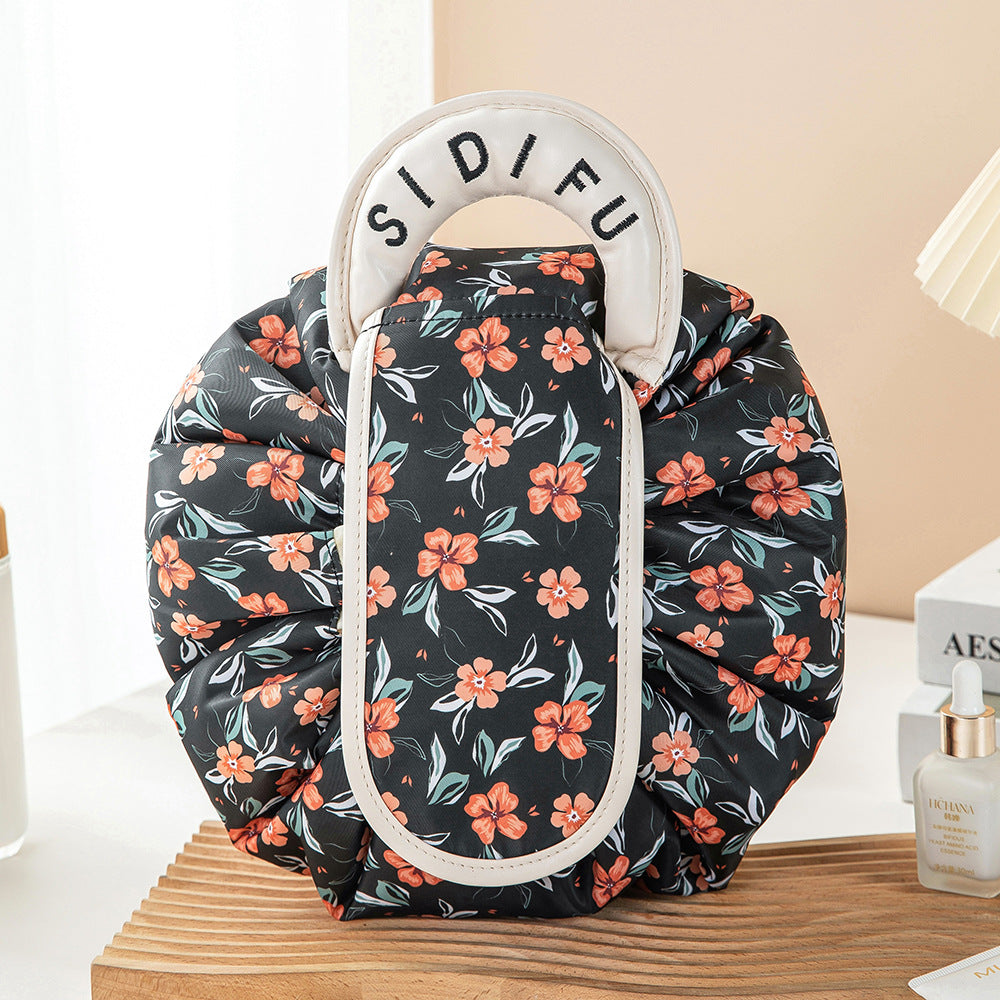 Printed Lazy Cosmetic Bag Twill Drawstring Storage Bag Large Capacity Portable Bundle Mouth Bag Travel Christmas Wash Bag