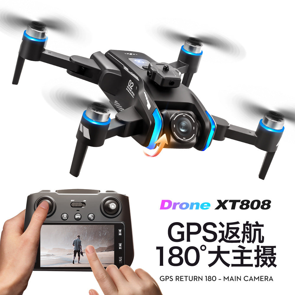 Xt808 drone with 180° wide-angle camera, aerial photography aircraft, includes screen remote control, gps, and extended flight time