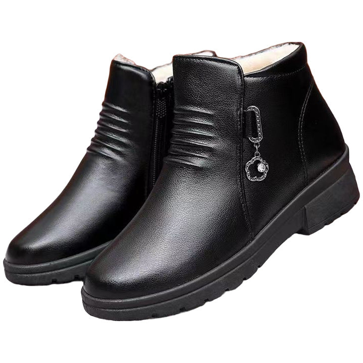 Winter slip-on fleece-lined cotton shoes heattech ladieswear shoes non-slipthickened cotton shoes for middle-aged and elderly people flatsnon-slip granny shoes