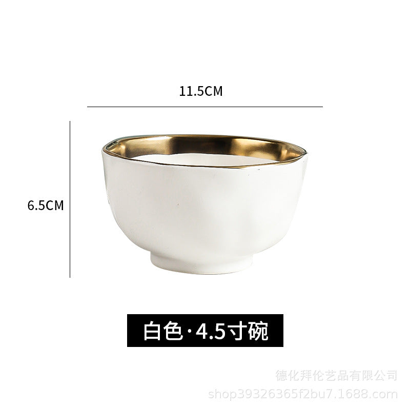 New arrival high-end gold-plated edge western steak plate matte ceramic bowl plate set combination large hat bowl wholesale