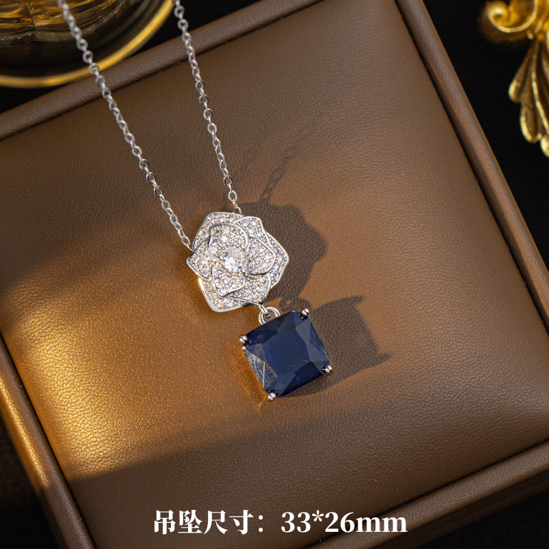 popular cubic zirconium flower titanium steel necklace women's earrings niche design high-end sense of light luxury inlaid zirconium suit jewelry