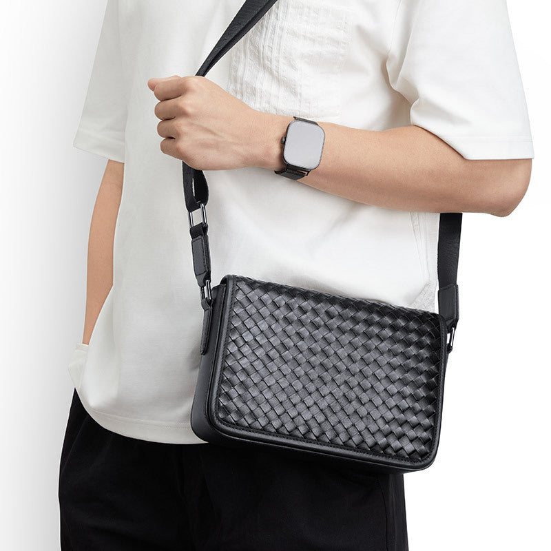 Emperor Paul Men's Shoulder Bag Leather Woven Shoulder Crossbody Bag Men's Flip Messenger Bag Business Large Capacity