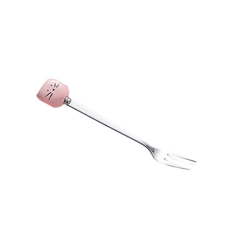 Cute cartoon stainless steel ceramic spoon ice cream scoop soup spoon wholesale fruit fork spoon high-value mixing spoon