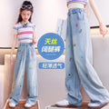 Girls' tencel denim pants - new  summer collection: lightweight ice silk trousers for kids, wide-leg summer pants for older girls